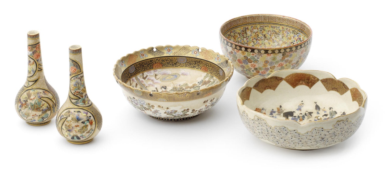 Five Satsuma vessels by Anonymous