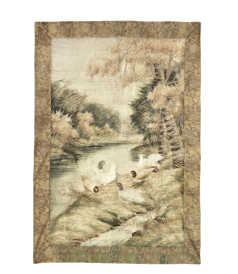 A silk embroidered wall hanging by Anonymous