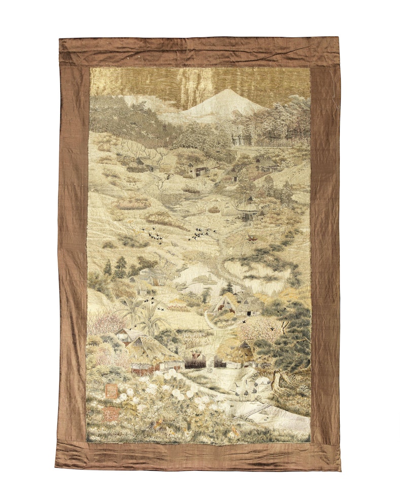 A large Embroidered wall hanging, Designed by Nishimura Sozaemon (1855-1935) and embroidered by Sasaki by Anonymous