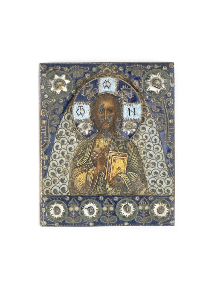 A silver-gilt and enamel icon of Christ Pantocrator by Anonymous