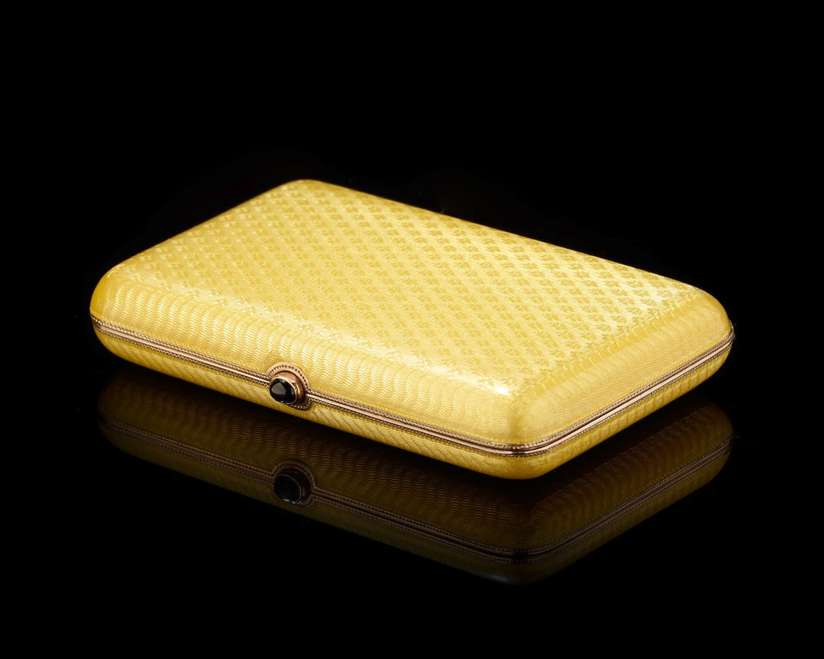 A gold-mounted silver-gilt and guilloché enamel cigarette case by Anonymous