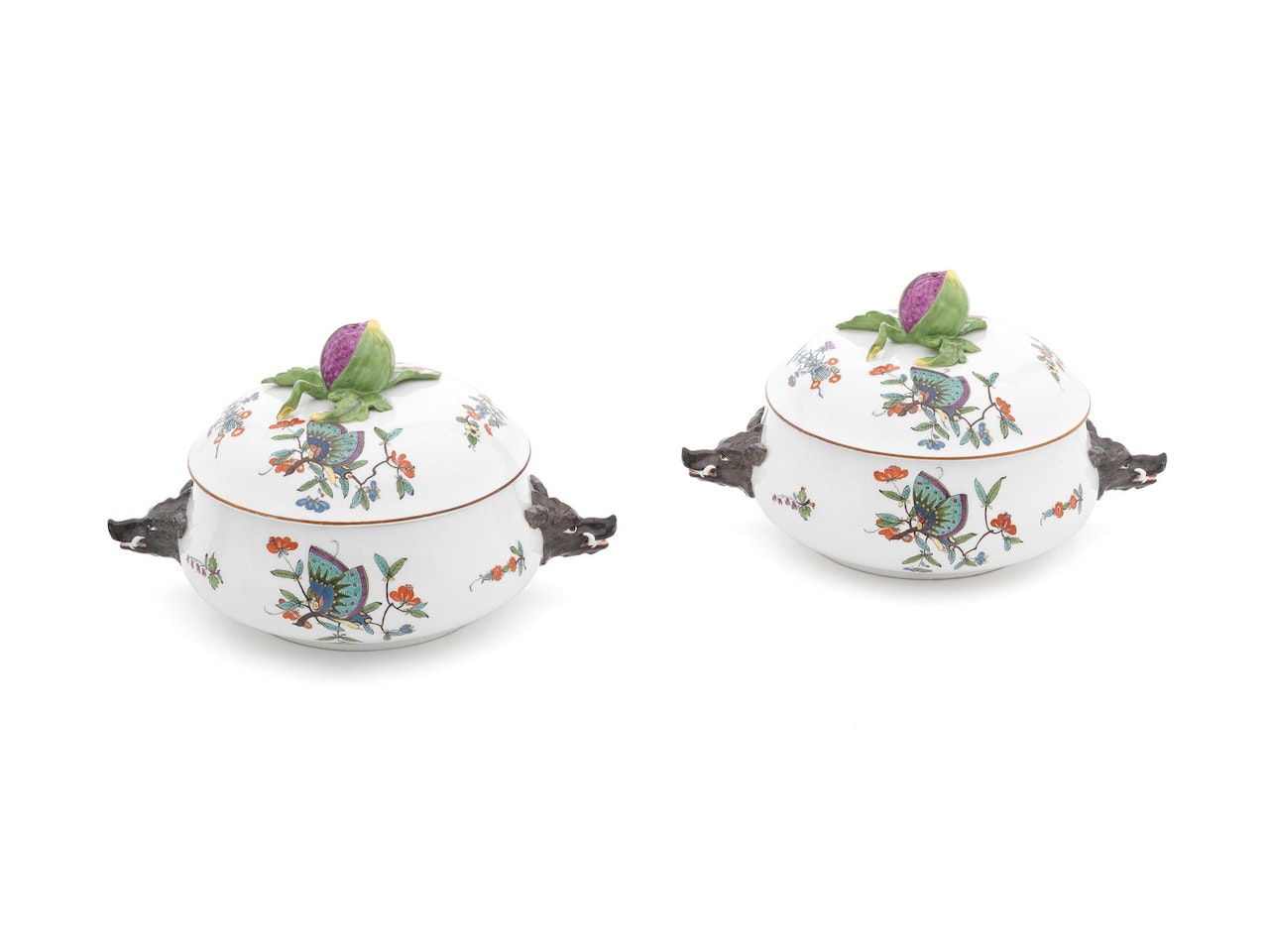 A rare pair of Meissen circular tureens and covers by Anonymous