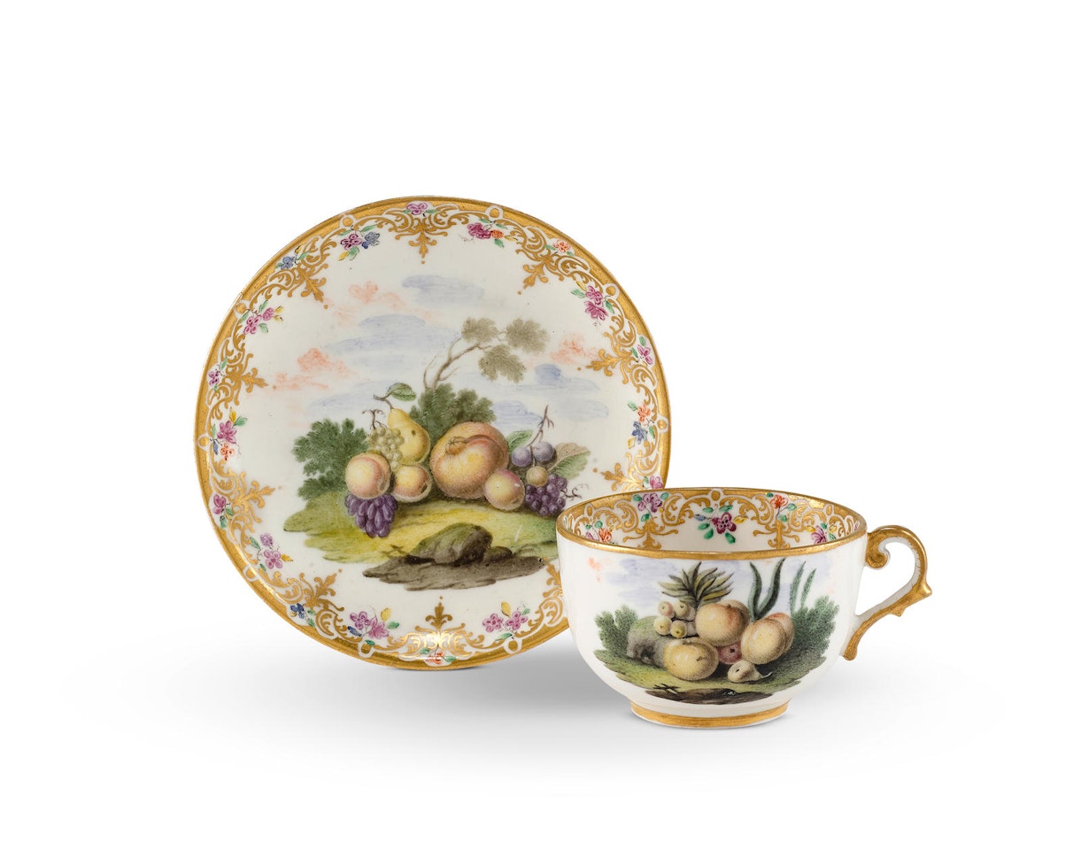 A Capodimonte cup and saucer by Anonymous