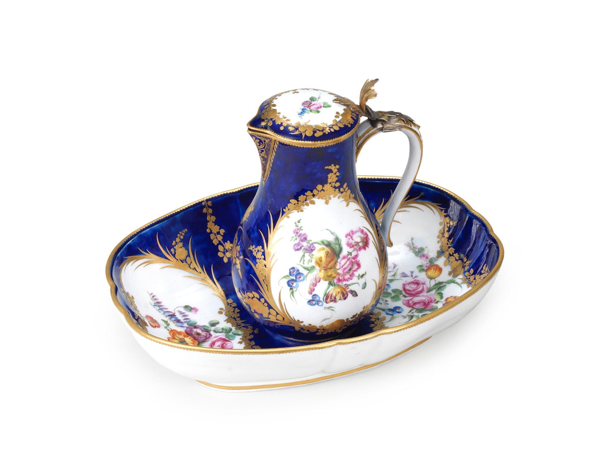 A Vincennes silver-gilt-mounted bleu-lapis-ground jug by Anonymous