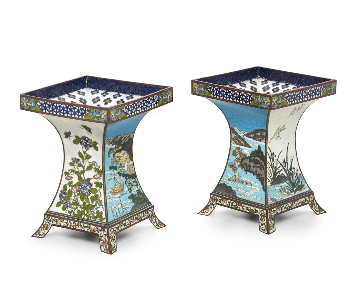 A pair of cloisonné-enamel vases by Anonymous