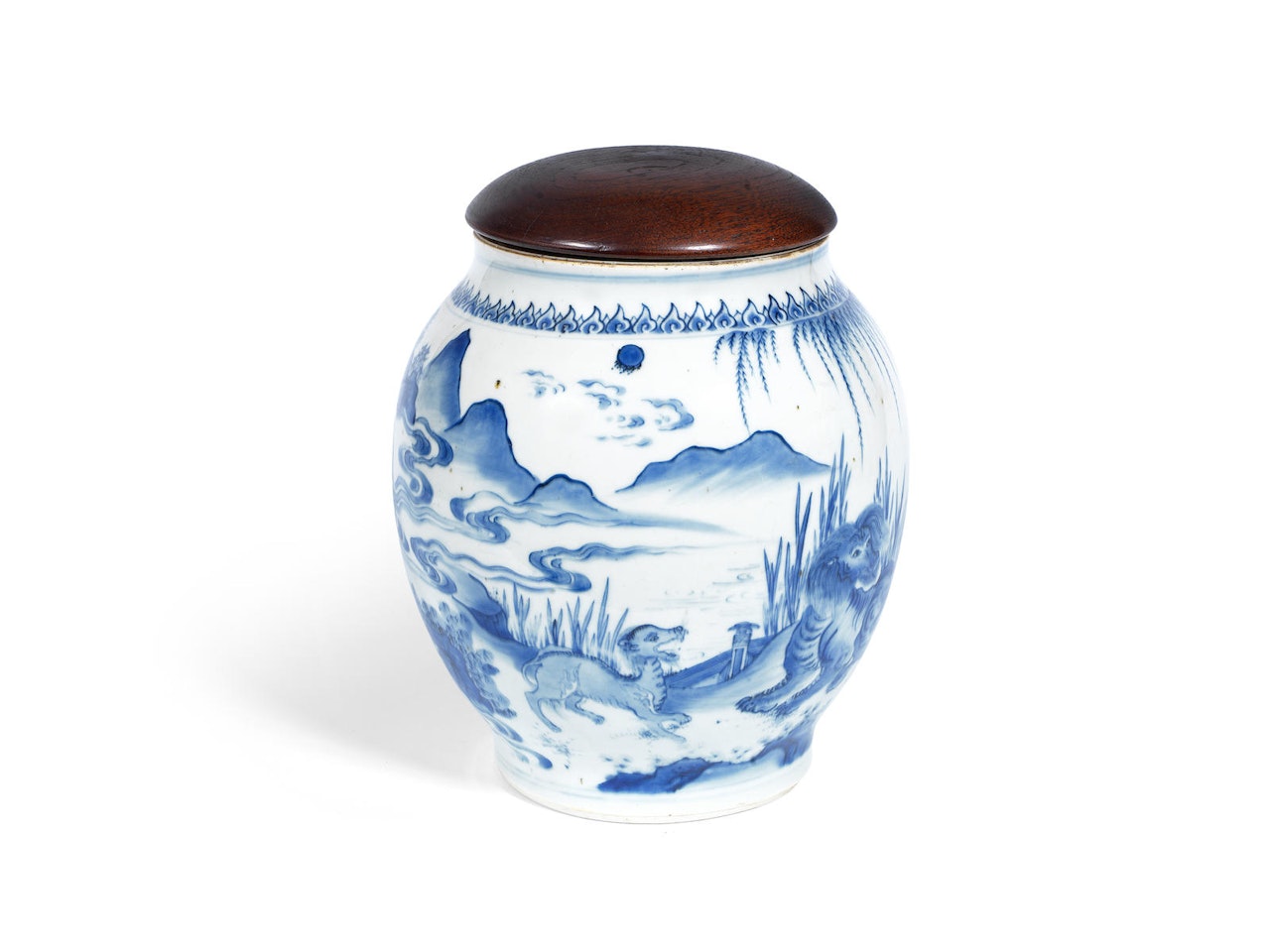 A blue and white blue ovoid jar by Anonymous