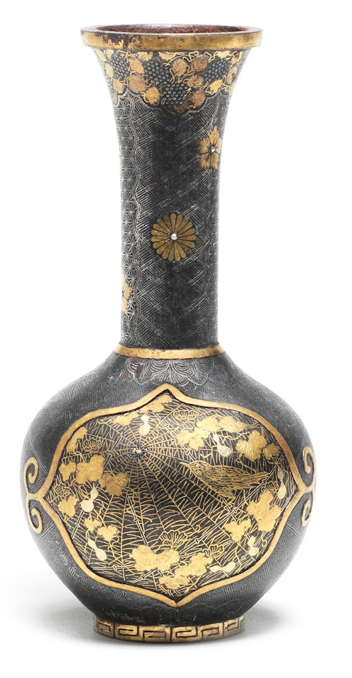 A small inlaid-iron Komai-style vase By Seki by Anonymous