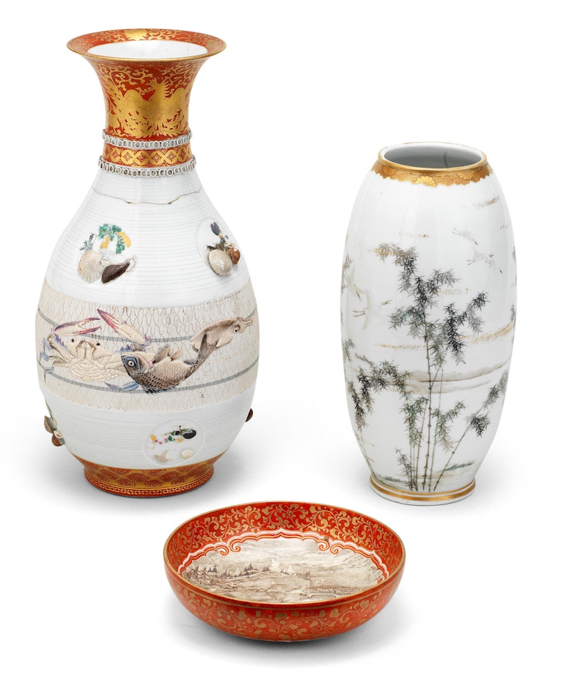 Two large porcelain vases and one bowl by Anonymous