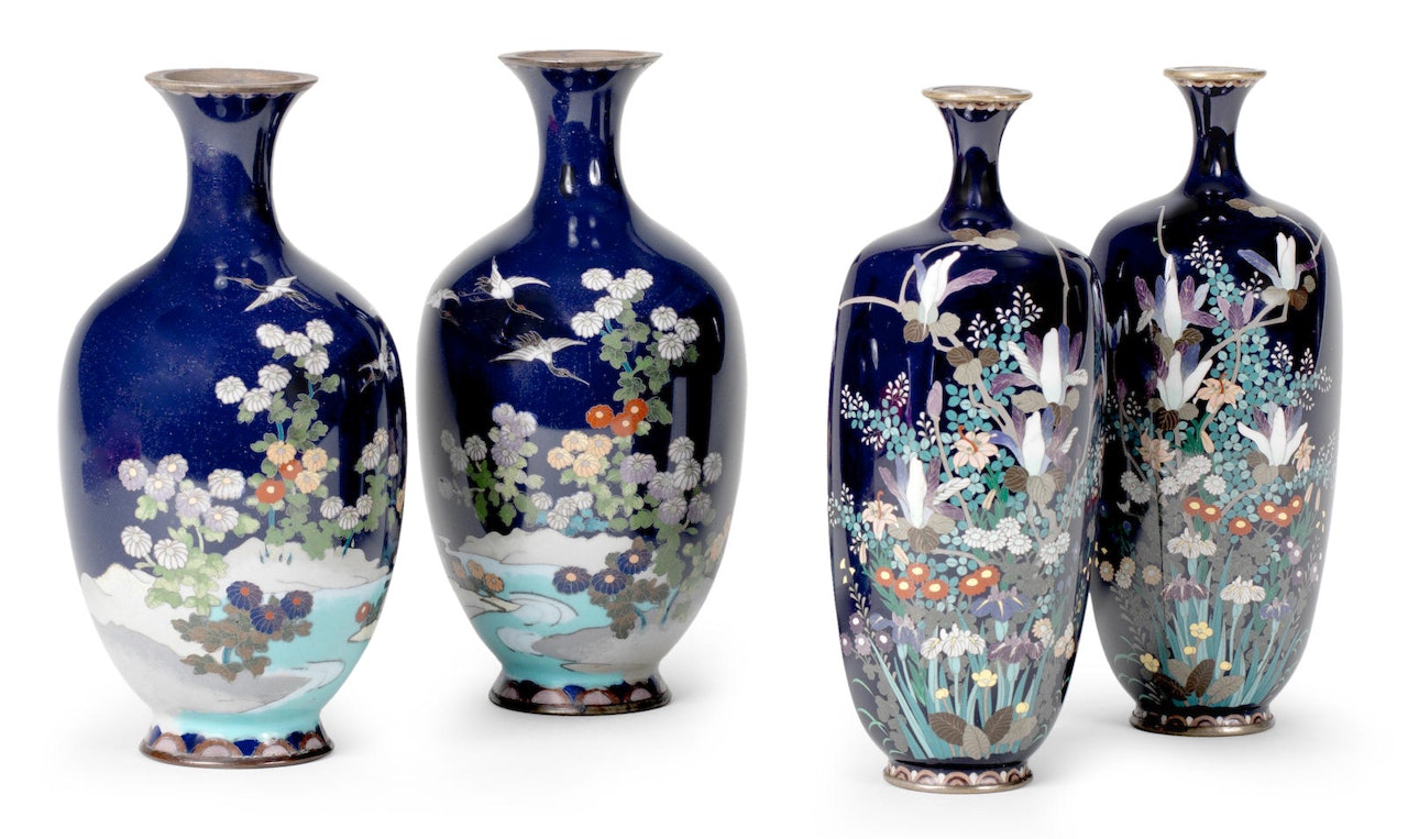 Four small cloisonné-enamel vases by Anonymous