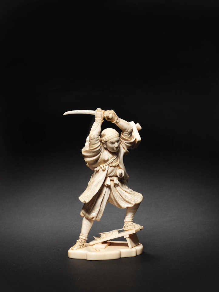 An ivory okimono figure of a warrior By Shinro by Anonymous