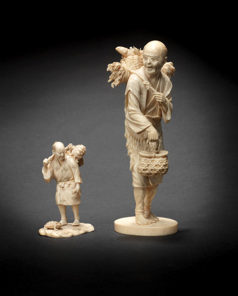 Two ivory okimono figures by Anonymous