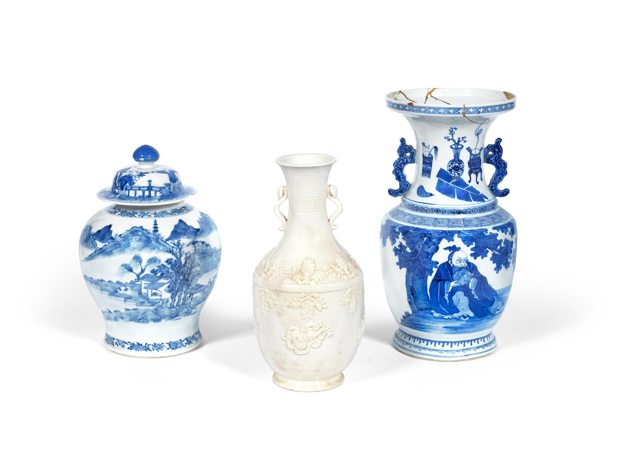 A group of blue and white vases and plates by Anonymous