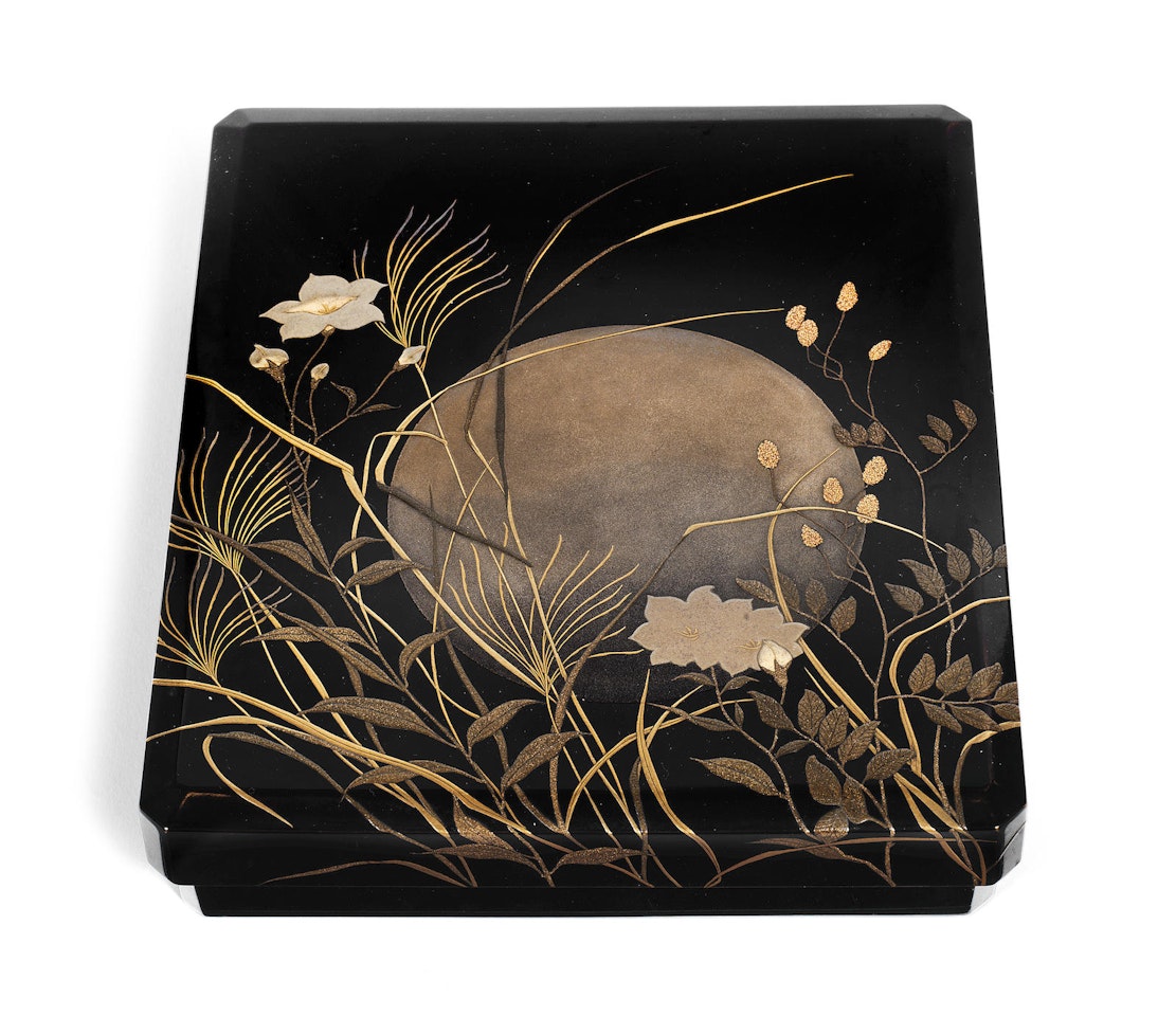 A GOLD-LACQUER AND PEWTER-INLAID SUZURIBAKO AND COVER by Anonymous