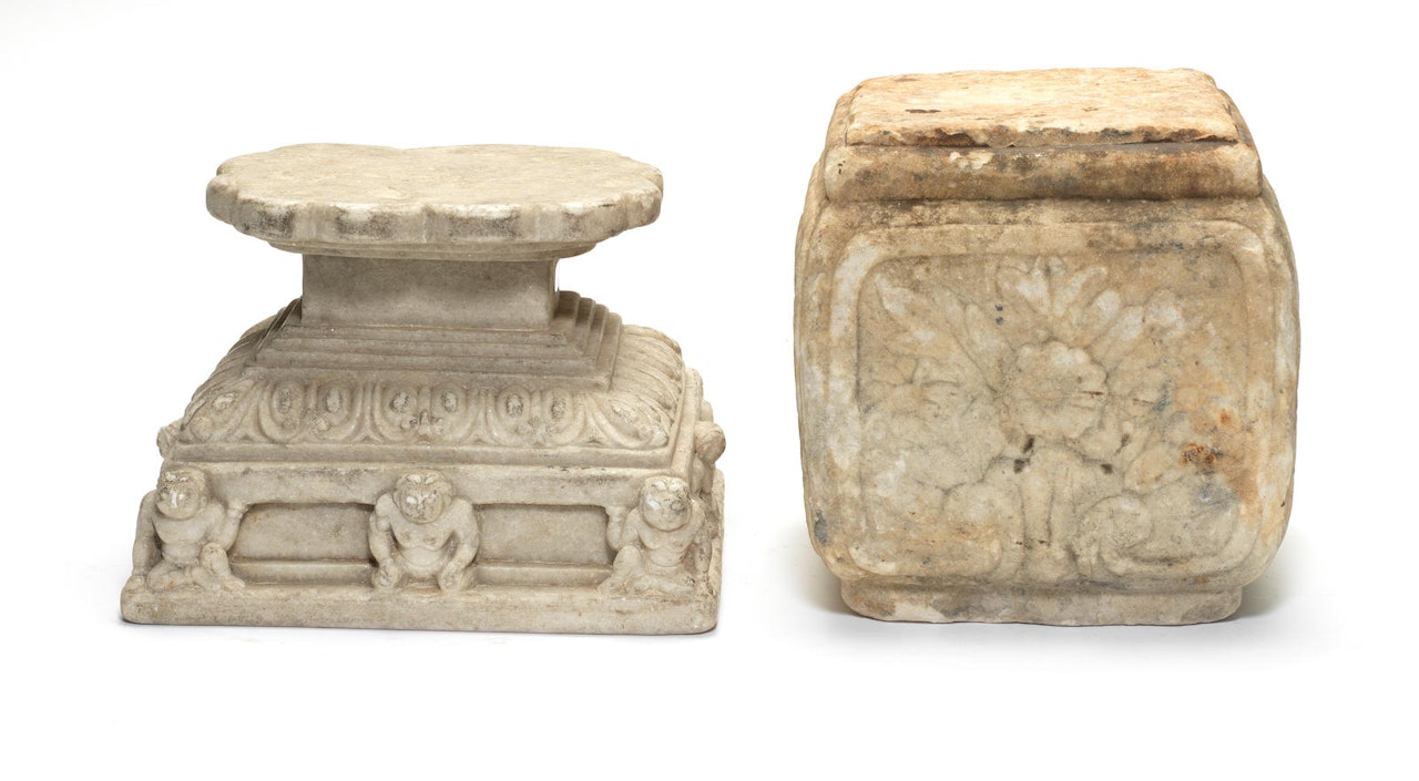 A carved marble square architectural section by Anonymous