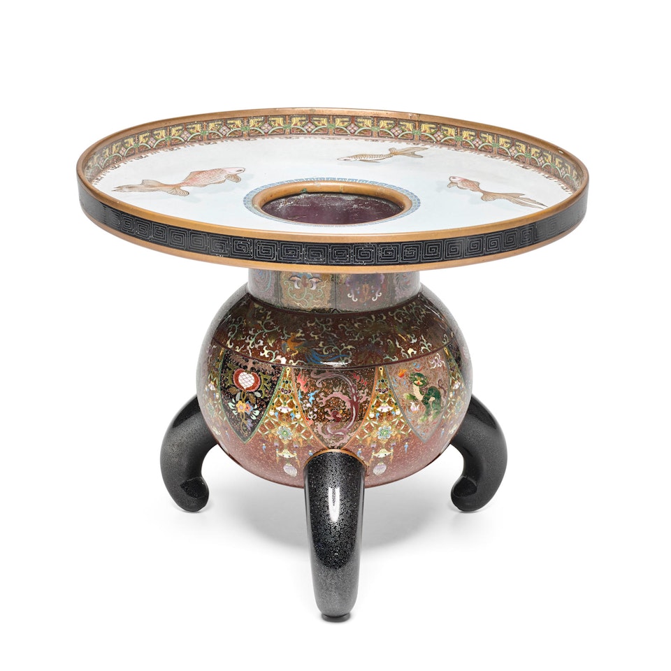 An unusual cloisonné-enamel usubata (flower vase) by Anonymous