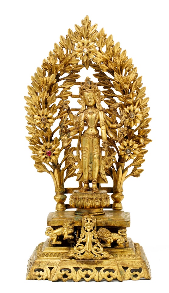 An inscribed gilt-bronze figure of Amoghapasa by Anonymous