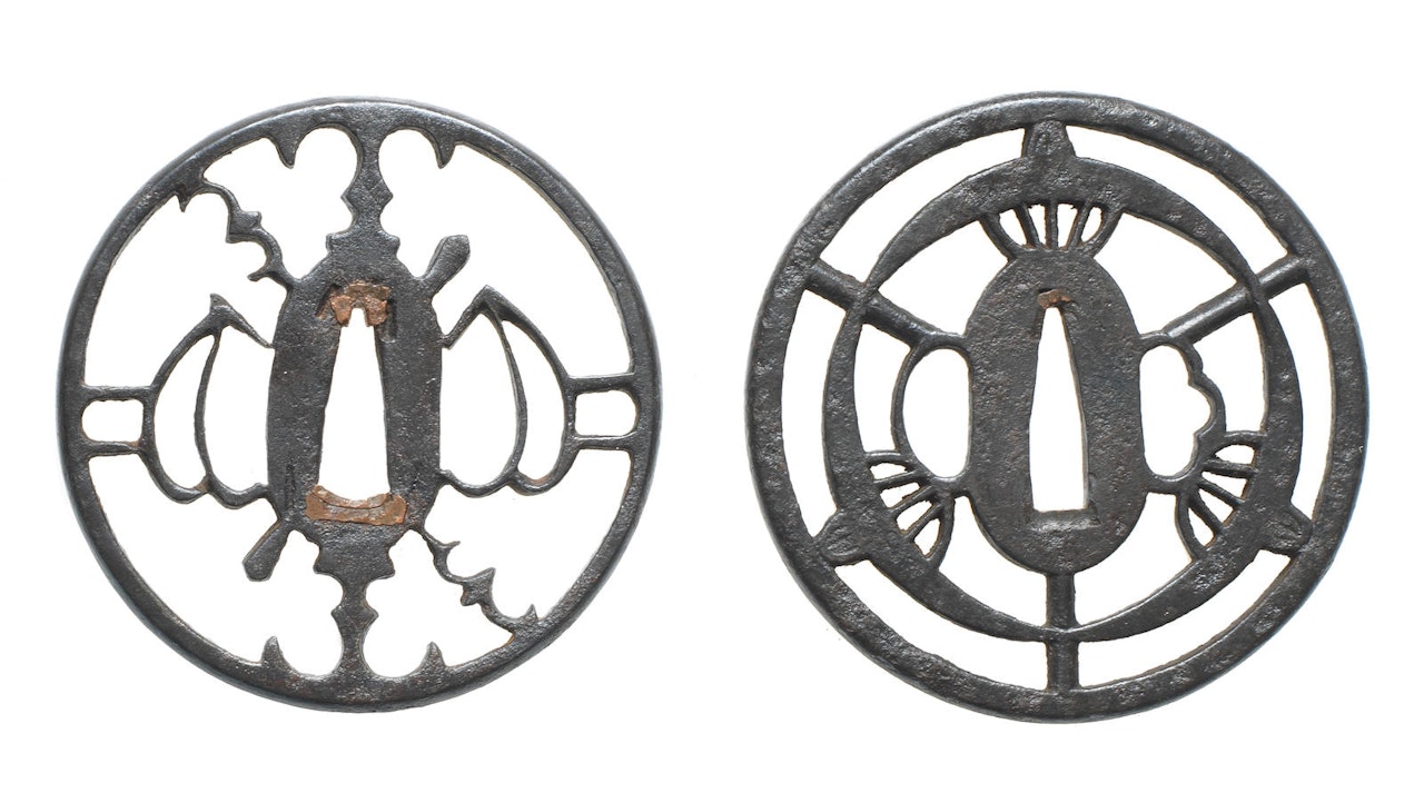 An Iron tsuba and a Kyo-sukashi tsuba by Anonymous