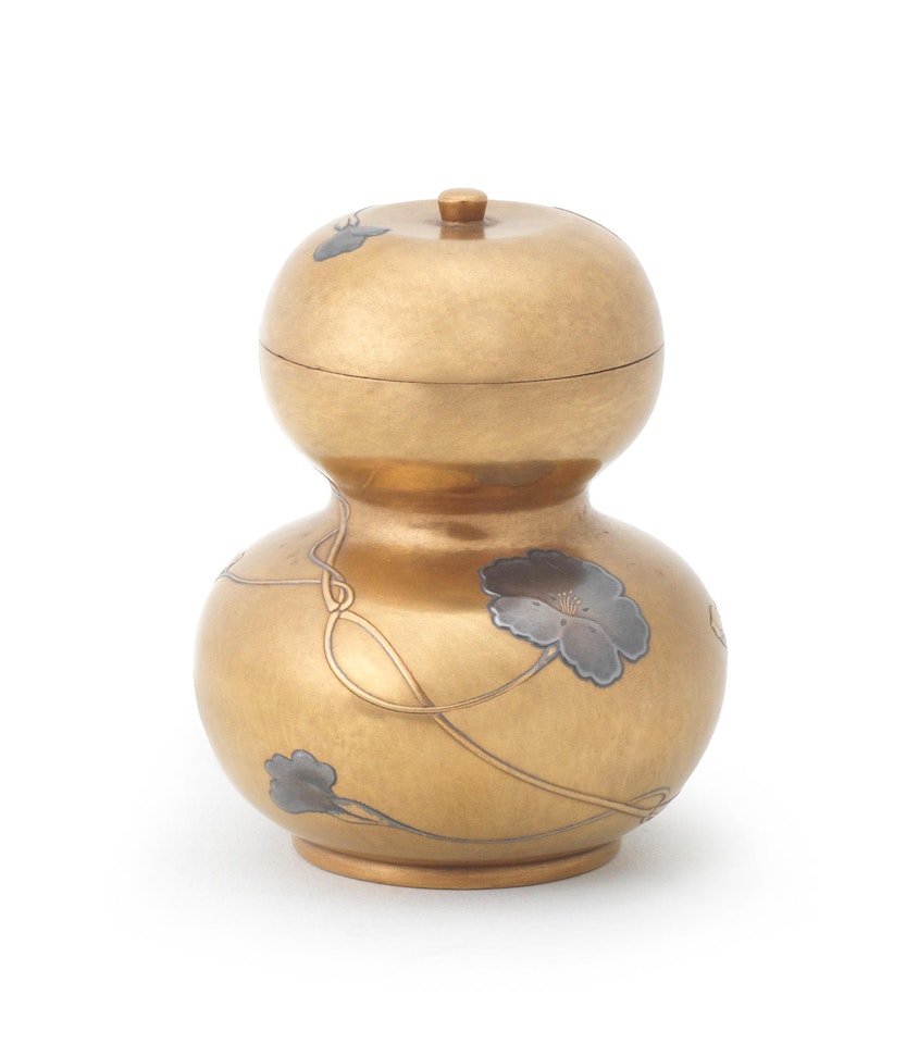 A gold-lacquer gourd-shaped vessel and cover by Anonymous