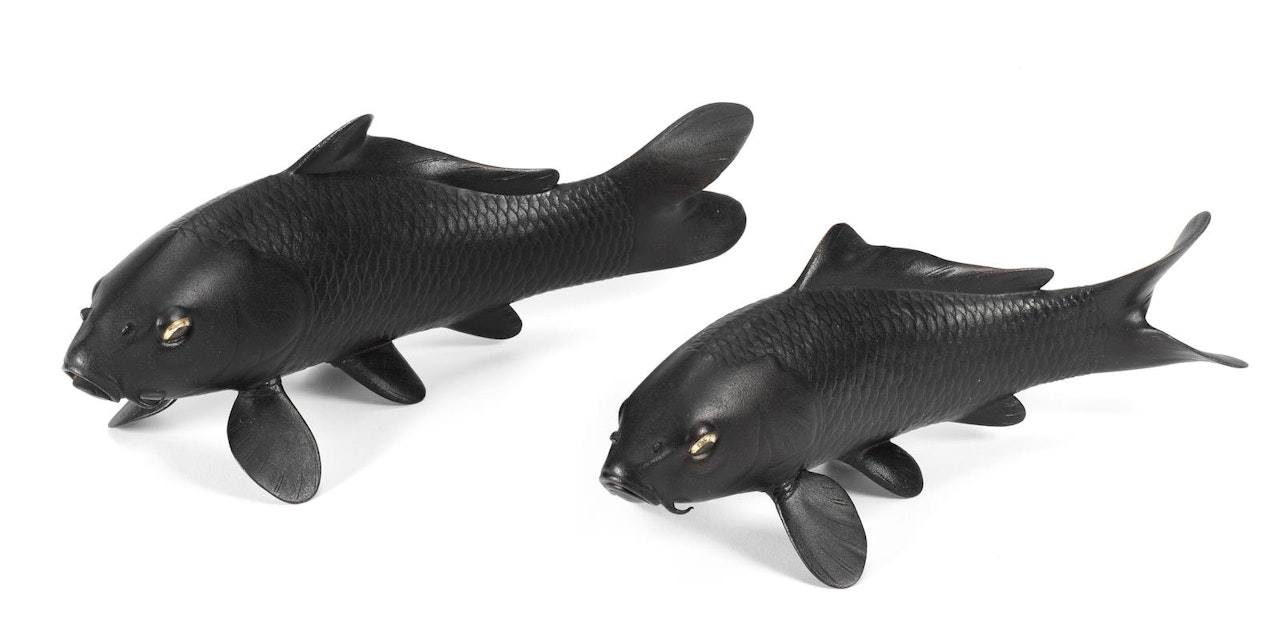 A pair of bronze carp, By Nobumitsu by Anonymous