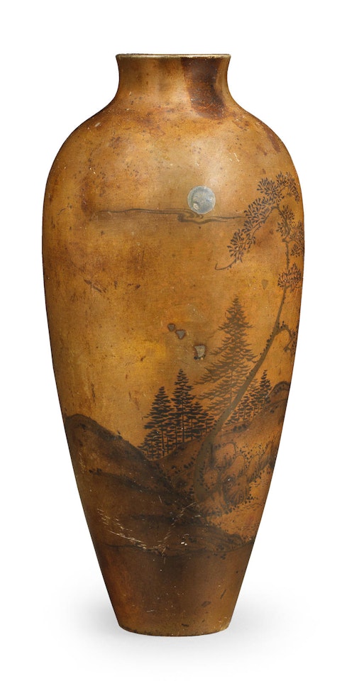 A slender ovoid inlaid bronze vase, By probably Jomi Eisuke II by Anonymous
