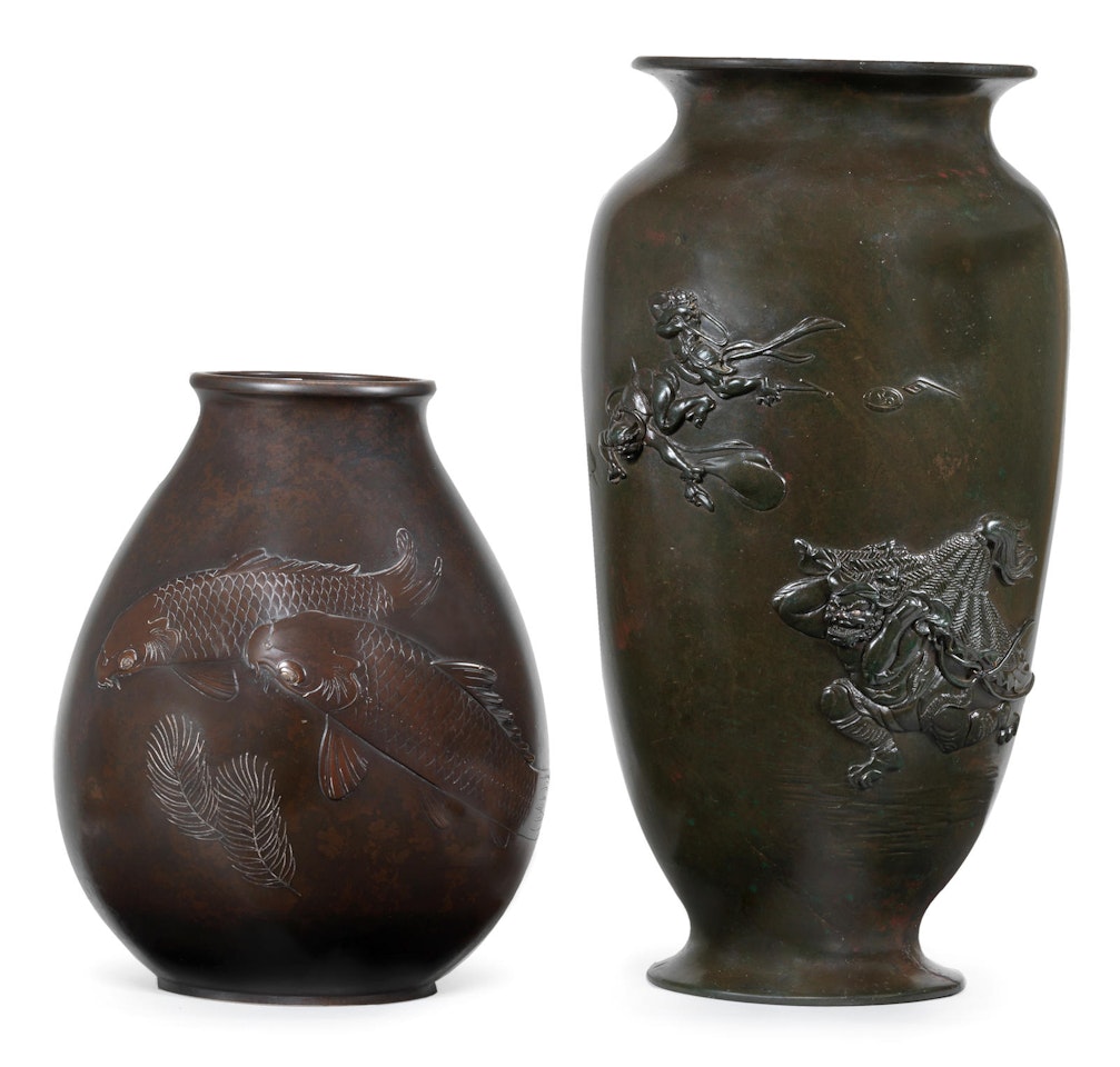 Two bronze vases, One by Shizan by Anonymous
