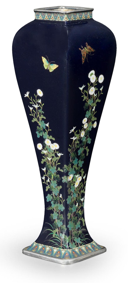 A small slender rectangular cloisonné-enamel vase, By Hayashi Kodenji of Nagoya by Anonymous