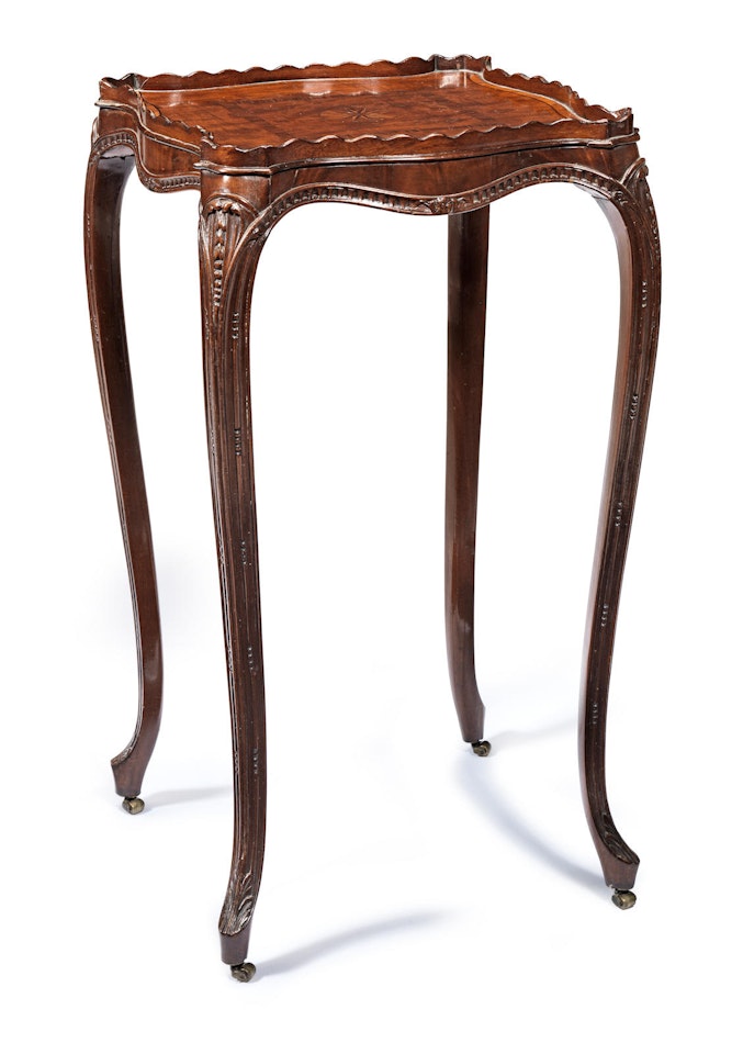 A George III mahogany, kingwood banded, tulipwood crossbanded, purplewood and fruitwood inlaid urn table by Anonymous