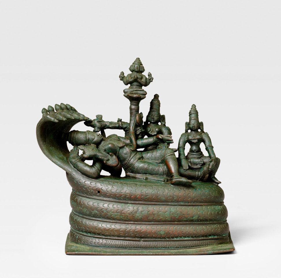 A COPPER ALLOY FIGURE OF THE COSMIC SLEEP OF VISHNU by Anonymous