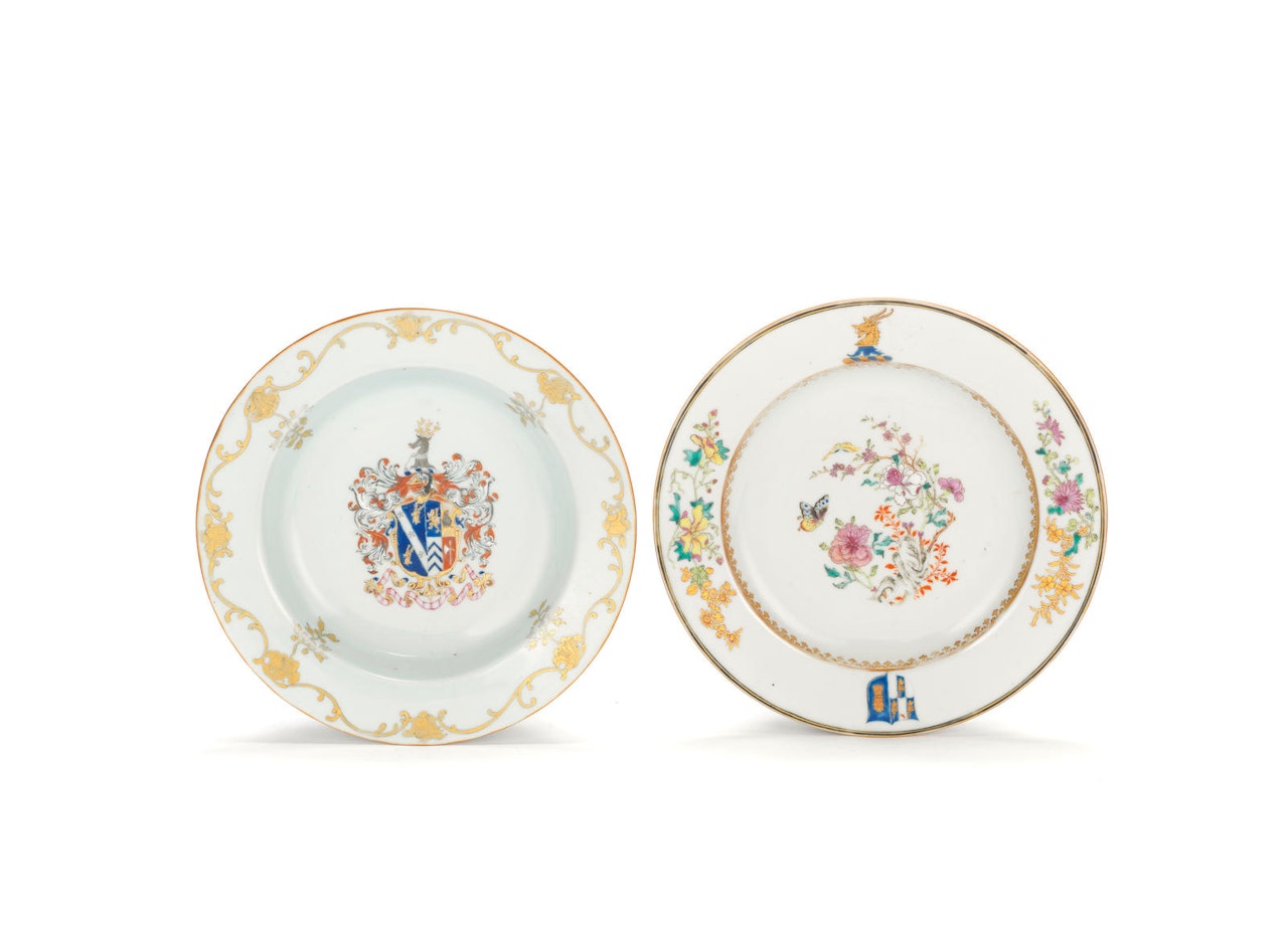 Two famille rose armorial dishes by Anonymous