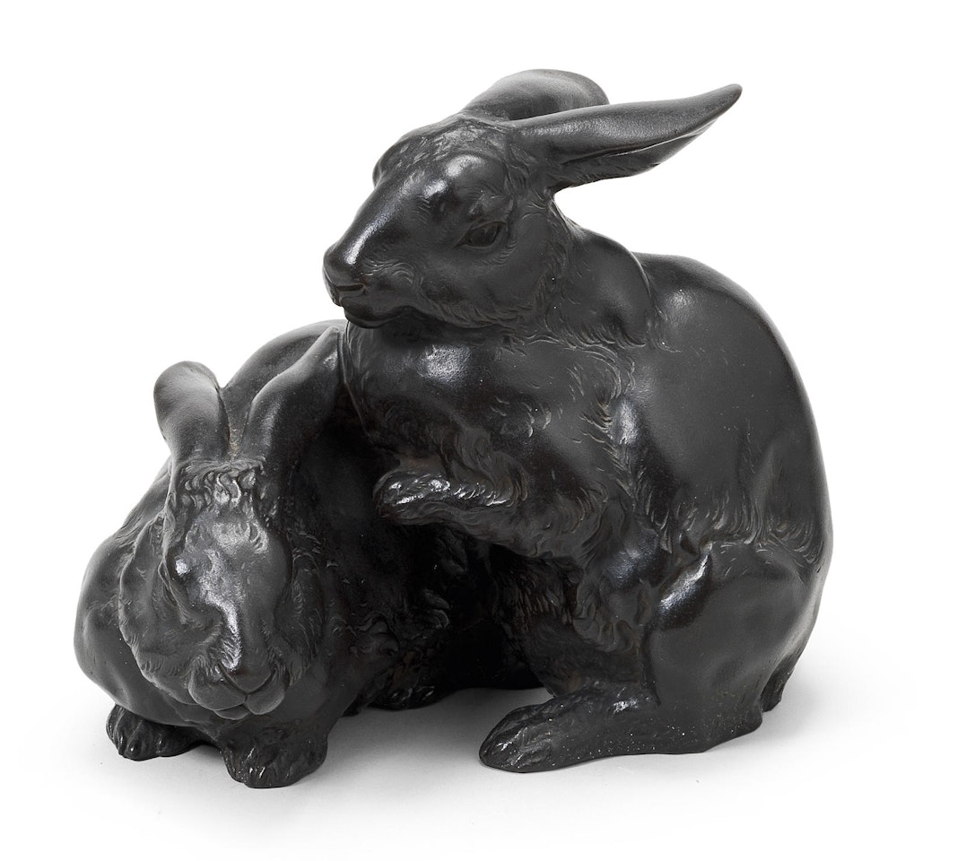 A bronze okimono of two rabbits By Okazaki Sessei (1854–1921) by Anonymous