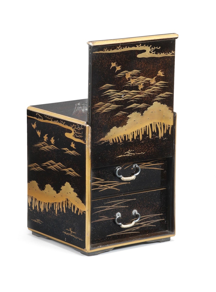 A small black-lacquer square portable kodansu (cabinet) by Anonymous