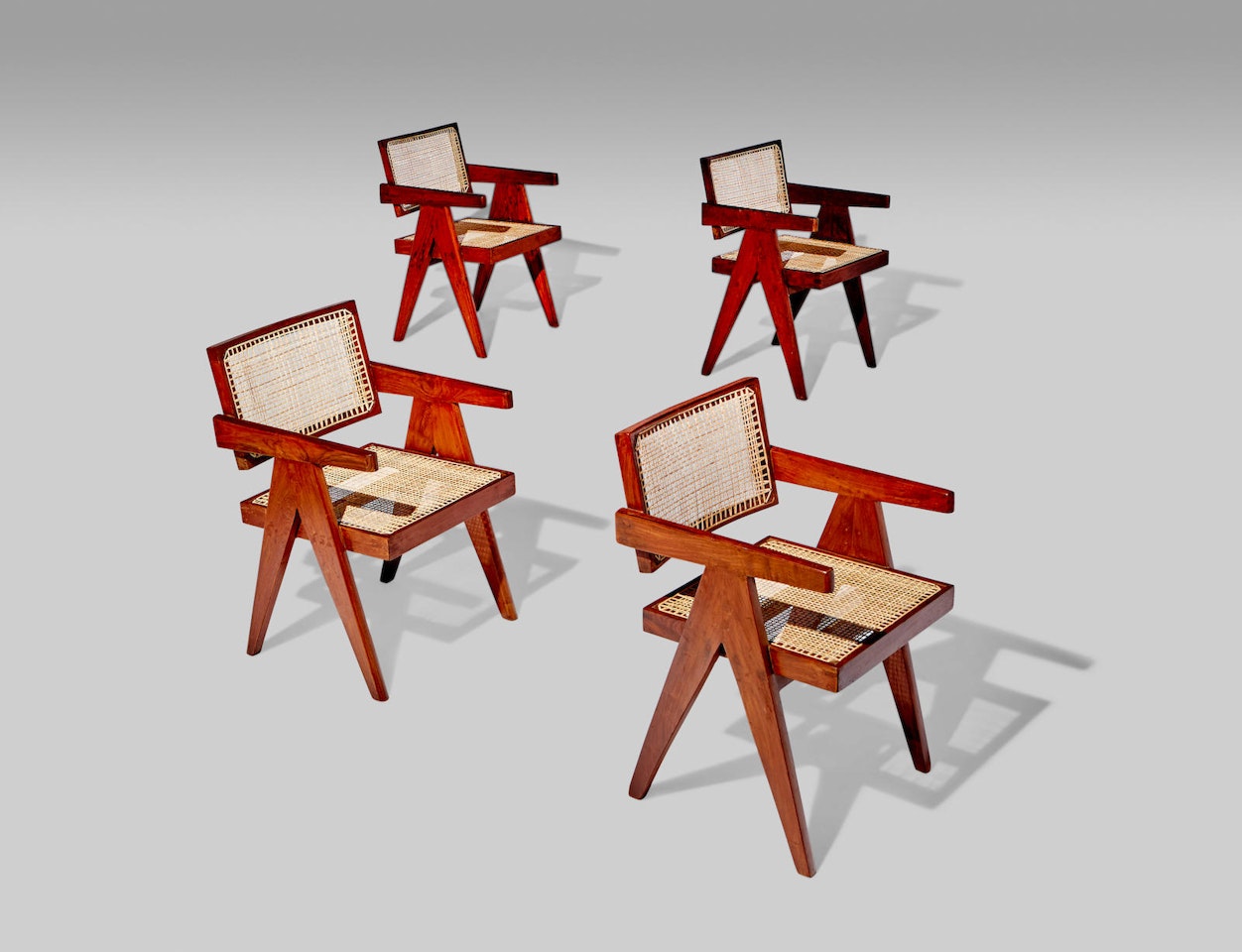 Set of Eight Office Cane Chairs by Pierre Jeanneret