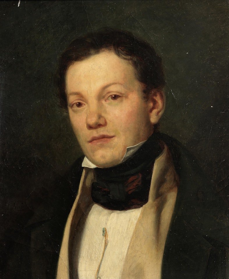 Portrait of a gentleman, bust-length, in a black coat and black cravat by Pierre-Paul Prud'hon