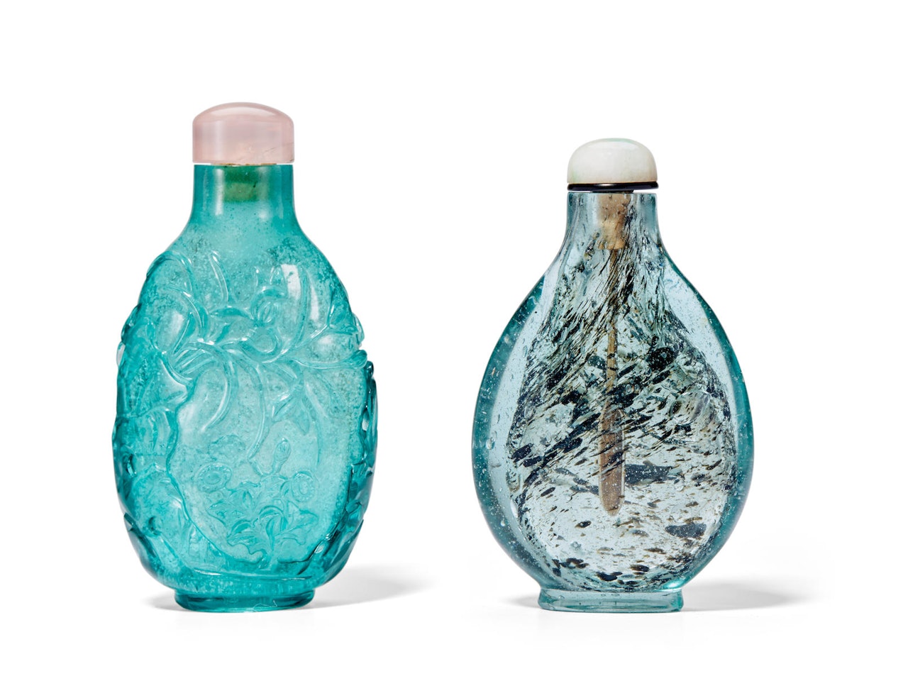 TWO TURQUOISE GLASS SNUFF BOTTLES by Anonymous