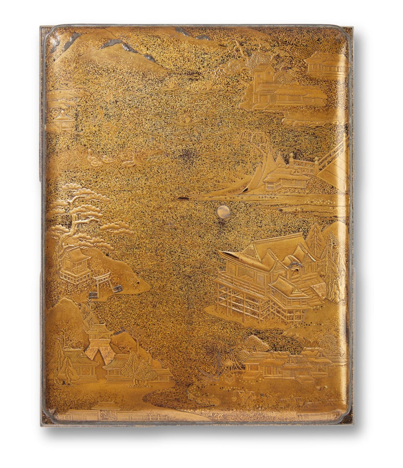 A suzuribako (writing box) with scenes from the Omi Hakkei (Eight Views of Lake Biwa) by Anonymous