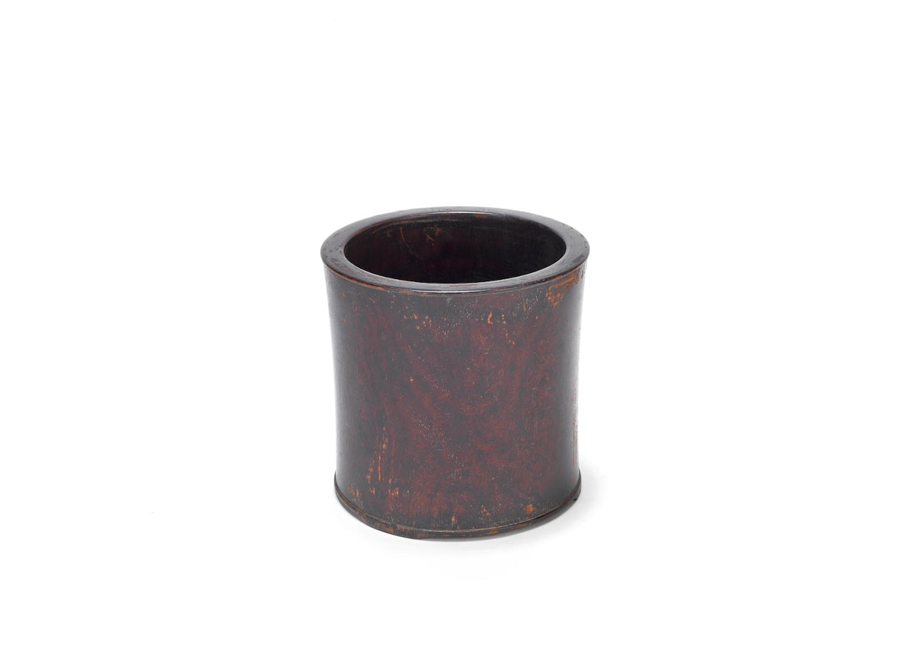 A large hardwood tripod brush pot, bitong by Anonymous