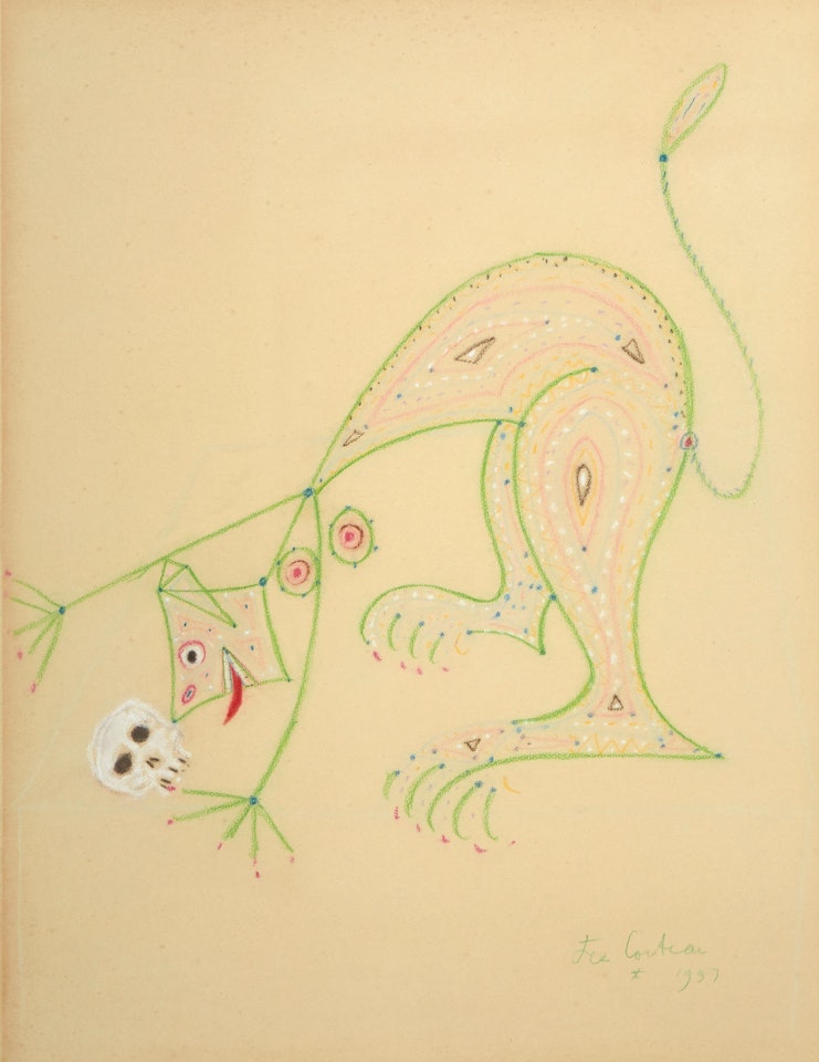 Grand sphinx avec arabesques et crâne by Jean Cocteau