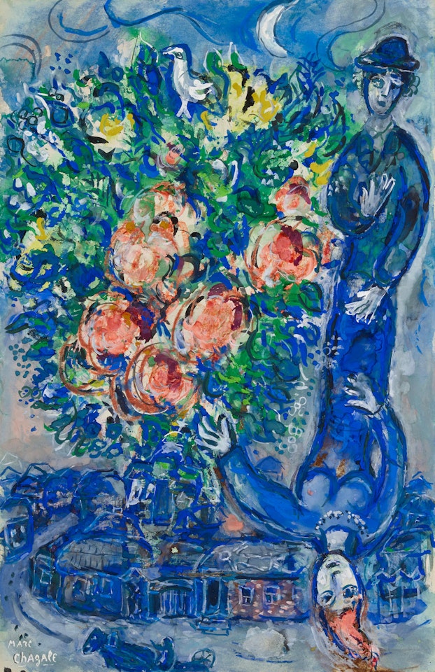 Le bonheur du jeune couple aux fleurs by Marc Chagall