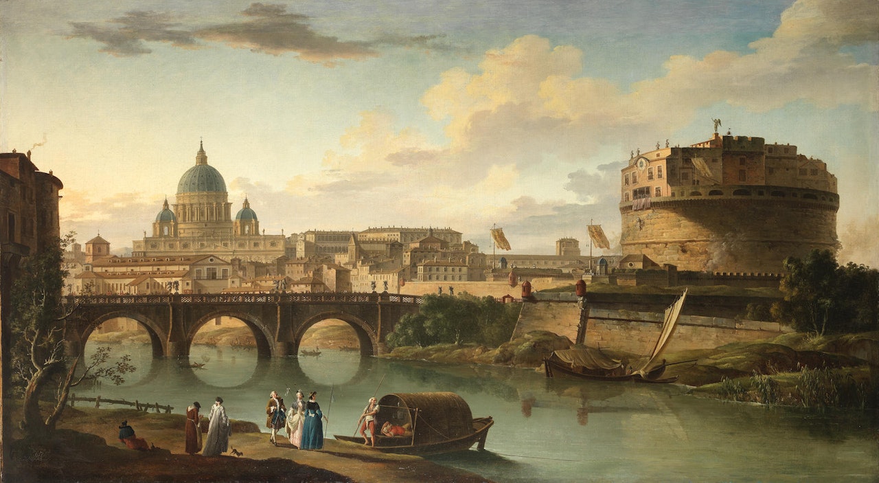 The Tiber, Rome, with the Castel Sant'Angelo and Saint Peter's basilica in the distance by Charles François Grenier de Lacroix de Marseille