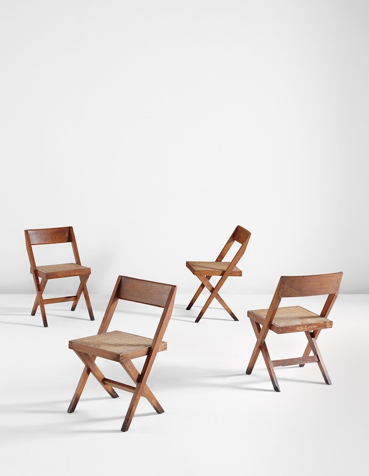 Set of four "Library" chairs, model no. PJ-SI-51-A, designed for the Punjab University Library, Chandigarh by Pierre Jeanneret