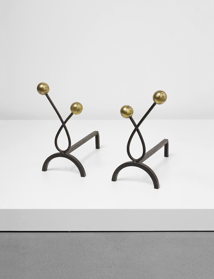 Pair of 'Boules' andirons by Jean Royere