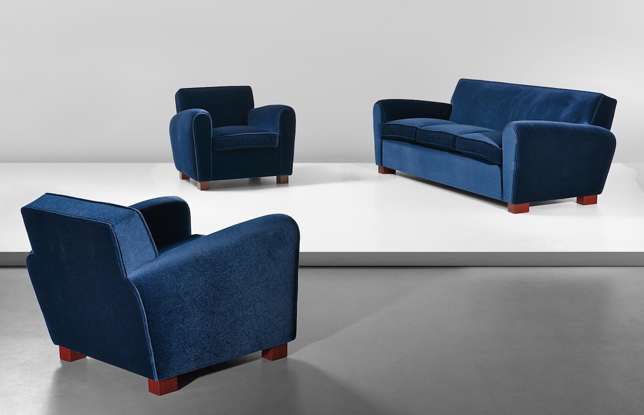 Sofa and pair of armchairs by Jean Royere