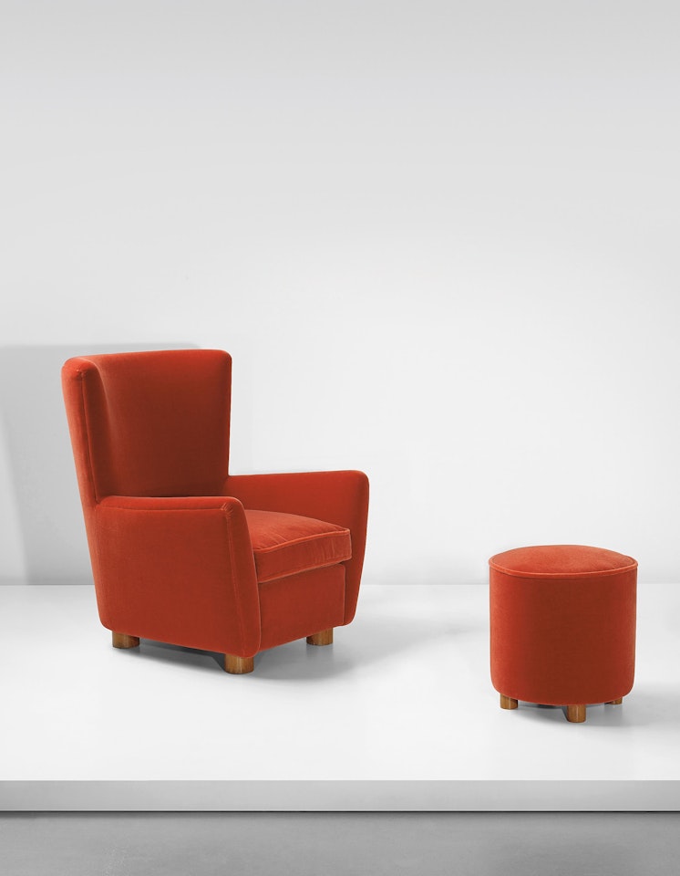 'Relax' armchair, together with associated ottoman by Jean Royere