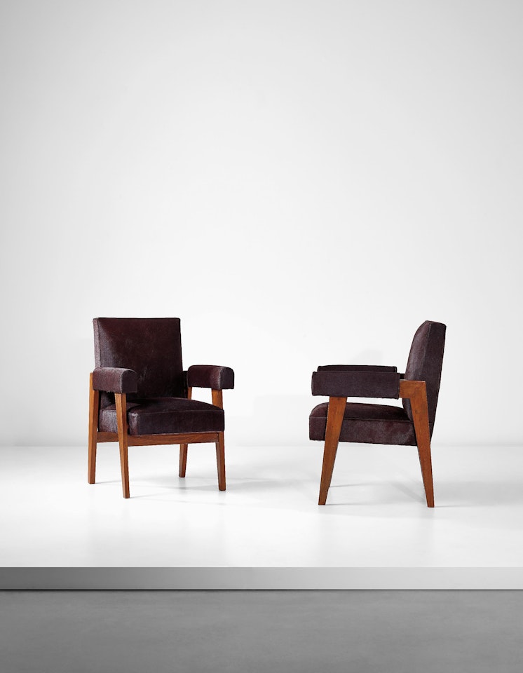 Pair of 'Advocate and Press' armchairs, model no. LC/PJ-SI-41-A, designed for the High Court, Chandigarh by Le Corbusier & Pierre Jeanneret