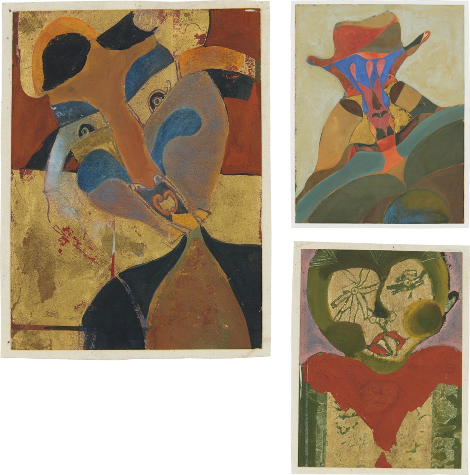 Three works: i) Mujer con trenzas; ii) Hombre arlequín; iii) Tamin ojos estrellas by Francisco Toledo