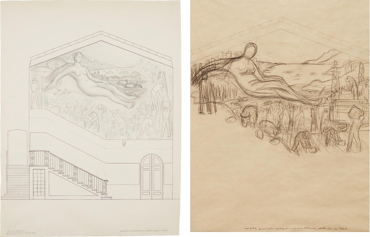 Two works: i) First Study for the mural project at the California School of Fine Arts (CSFA) ii) Second Study for the mural project at the California School of Fine Arts (CSFA) by Diego Rivera