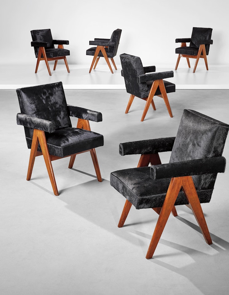 Set of six 'Committee' armchairs, model no. PJ-SI-30-A, designed for the High Court, the Assembly and Punjab University administrative buildings, Chandigarh by Pierre Jeanneret