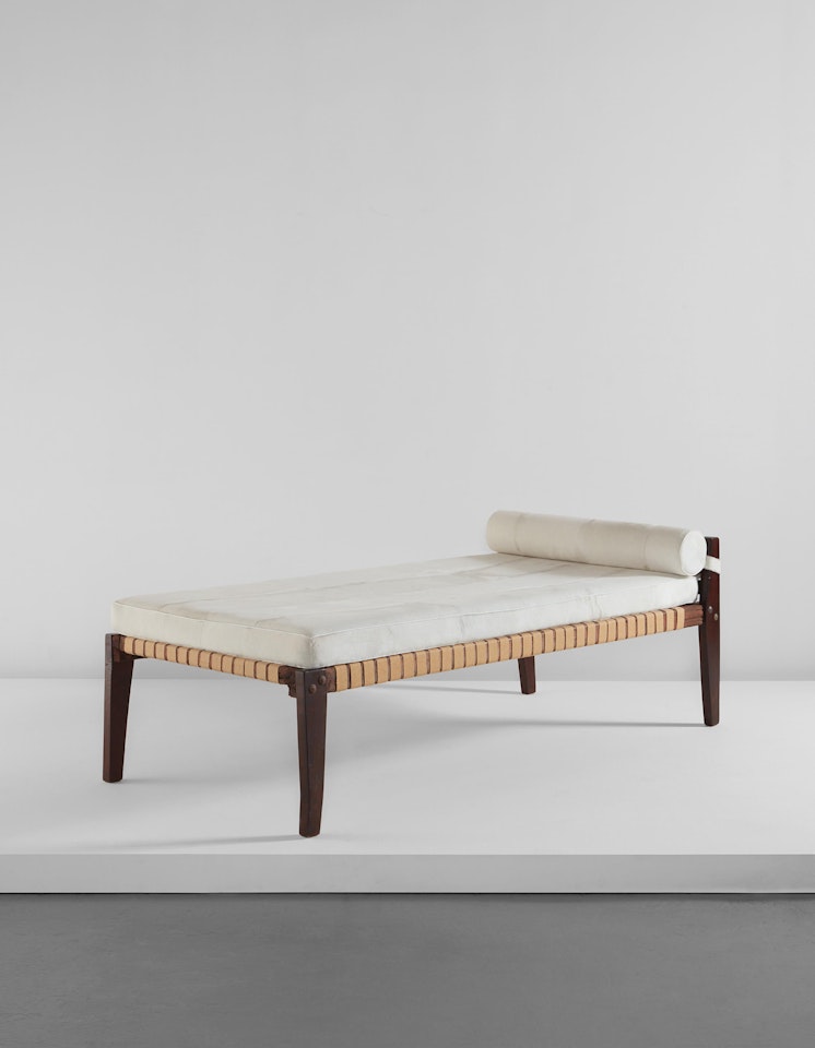Collapsible single bed, model no. PJ-L-03-A, designed for the Punjab University student halls and other residences, Chandigarh by Pierre Jeanneret