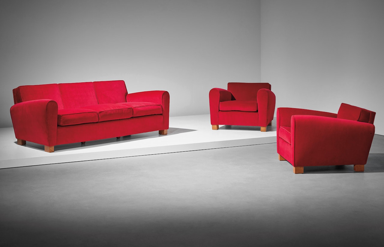 Sofa and pair of armchairs by Jean Royere