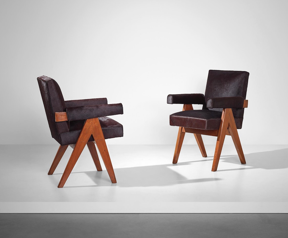 Pair of 'Committee' armchairs, model no. PJ-SI-30-A, designed for the High Court, the Assembly and Punjab University administrative buildings, Chandigarh by Pierre Jeanneret